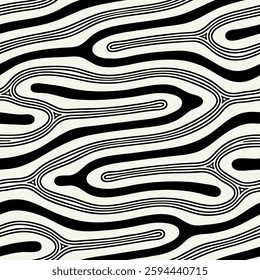 Vector seamless pattern. Free form organic shapes. Stylish smooth weaving structure. Natural zigzag spots. Hand drawn abstract background. Can be used as swatch. Monochrome spotty print.