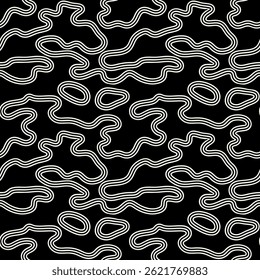 Vector seamless pattern. Free form organic shapes. Stylish structure of natural striped spots. Hand drawn abstract background. Can be used as swatch in Illustrator. Monochrome spotty print.