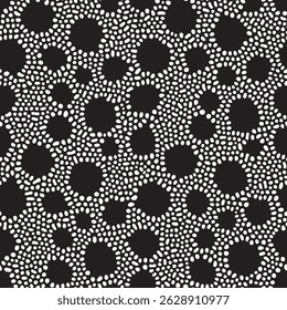 Vector seamless pattern. Free form organic shapes. Stylish smooth elements. Natural dotted rings. Hand made abstract background. Can be used as swatch. Monochrome smooth spotty print.
