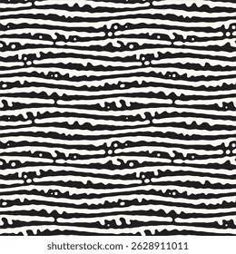 Vector seamless pattern. Free form organic shapes. Stylish smooth weaving structure. Natural zigzag spots. Hand drawn abstract background. Can be used as swatch. Monochrome spotty print.