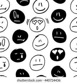 vector seamless pattern with freehand drawing emoticons.