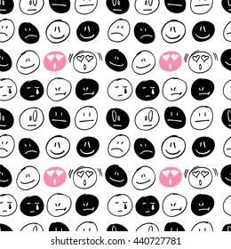 vector seamless pattern with freehand drawing emoticons.