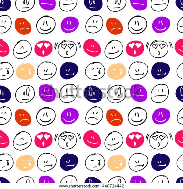 Vector Seamless Pattern Freehand Drawing Emoticons Stock Vector Royalty Free