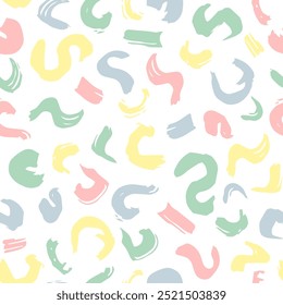 Vector seamless pattern with freehand drawn doodles with paint brush. Cute design for wallpaper, wrapping, stationery, textile.