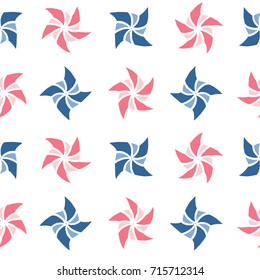 Vector seamless pattern with freehand drawn cartoon windmills on white background