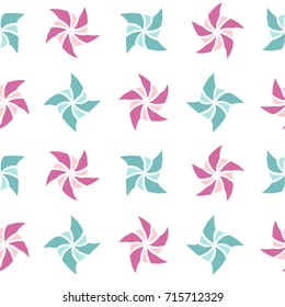 Vector seamless pattern with freehand drawn cartoon windmills on white background