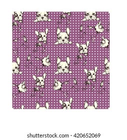 Vector seamless pattern with French Bulldog. Hand drawing illustration.