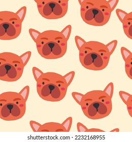 Vector seamless pattern with French bulldogs on light background.