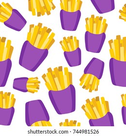 Vector seamless pattern with french fries. Can be used for textile, website background, book cover, packaging.