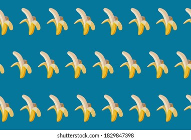 Vector seamless pattern with fresh banana on a blue background