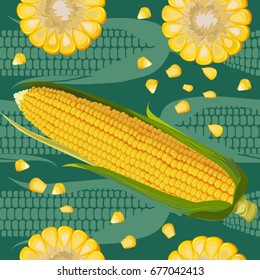 Vector seamless pattern with fresh corn, seeds corn, ripe corn cobs. Beautiful exotic collection for your design in realistic style. Perfect for fabric, textile, wrapping paper and other decoration.
