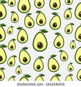 Vector seamless pattern with fresh green avocado.Trendy design for summer fashion textile prints and backgrounds. Vegetarian food
