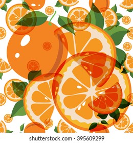 Vector seamless pattern with fresh orange. Summer mood and enjoying! Juicy background.