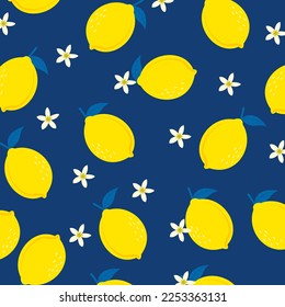 Vector seamless pattern of fresh yellow lemon fruit