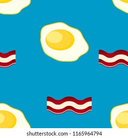 Vector seamless pattern with fried eggs and bacon. 