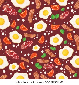 vector seamless pattern with fried eggs bacon tomatoes