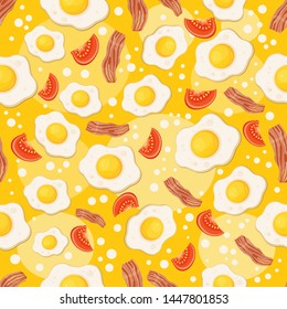 vector seamless pattern with fried eggs bacon tomatoes