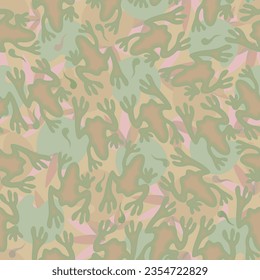 Vector seamless pattern with frogs on beige background.