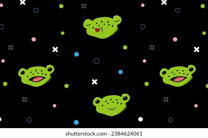 vector seamless pattern with frogs on a black background. smiley 