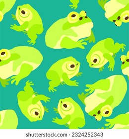 Vector seamless pattern with frogs and toads on aquamarine background.
