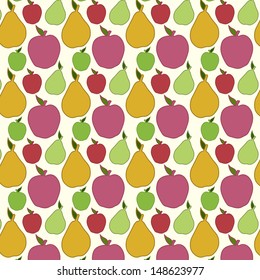 Vector seamless pattern of fruit - apple and pear 