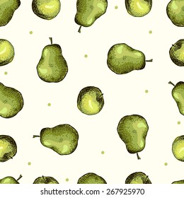 Vector seamless pattern of fruit - apple and pear