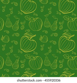 Vector seamless pattern of fruit - apple, plum and pear
