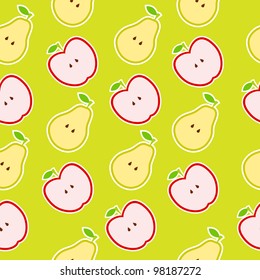 Vector seamless pattern of fruit - apple and pear