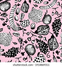 vector seamless pattern fruit berry bright sketch
