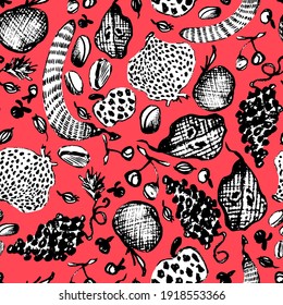 vector seamless pattern fruit berry bright sketch