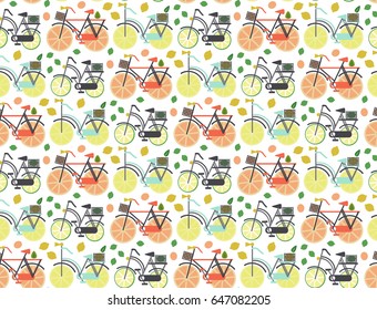 Vector seamless pattern with Fruit bike. There are slices of orange and lemon. Can be used as a symbol of healthy eating and ecology.