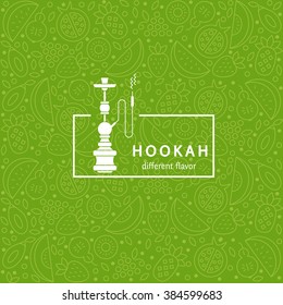 Vector seamless pattern with fruit and hookah in trendy linear style. Hookah logo design template. Perfect for tobacco packaging design. Vector background. 