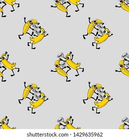 Vector seamless pattern. Fruit-monster. Hand drawn illustration of angry cartoon monster. Monstrous bananas. Monstrous bananas quarrel and fight. 11