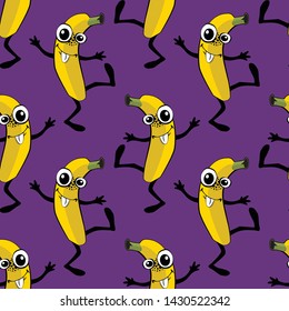 Vector seamless pattern. Fruit-monster. Hand drawn illustration of angry cartoon monster. Monstrous bananas. Monstrous bananas quarrel and fight. 2