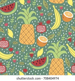 Vector Seamless Pattern with Fruits.