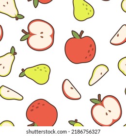 Vector seamless pattern with fruits. Abstract repeating background. Apple and pear.