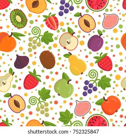 Vector seamless pattern with fruits. All objects are conveniently grouped and easily editable