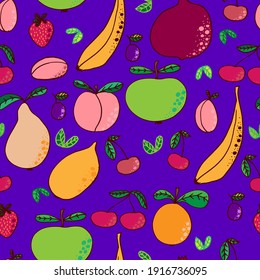 vector seamless pattern fruits and berries.