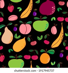 vector seamless pattern fruits and berries.