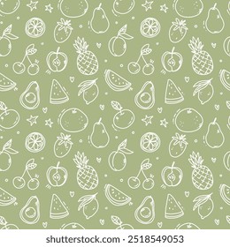 vector seamless pattern of fruits. bright hand drawn artwork