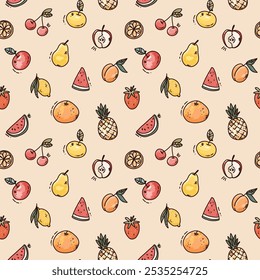 vector seamless pattern of fruits. bright hand drawn artwork