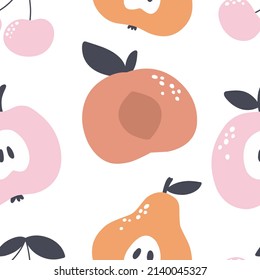 Vector seamless pattern with fruits. Great for wrapping paper, clothing prints.