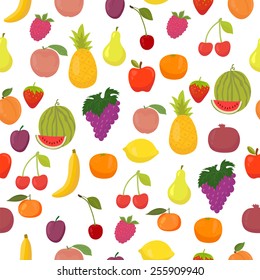 Vector seamless pattern with fruits. Healthy food. Vector illustration