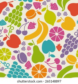 Vector seamless pattern with fruits icon. Food sign. Healthy lifestyle color illustration for print, web.