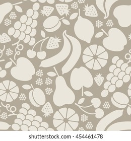 Vector seamless pattern with fruits icon. Food sign. Healthy lifestyle grey illustration for print, web
