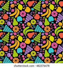 Vector seamless pattern with fruits icon. Food sign. Healthy lifestyle color illustration for print, web