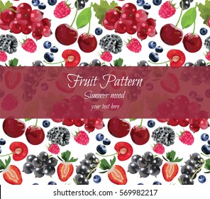 Vector seamless pattern with fruits isolated on white.Summer mood.