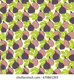 Vector seamless pattern with fruits and leaves of figs