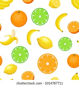 Vector seamless pattern with fruits on white background. Colorful illustration.