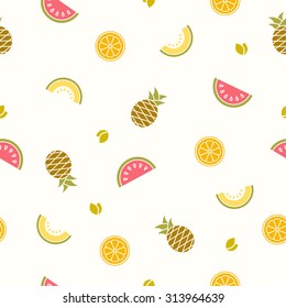 Vektorillustration nahtlose Muster mit Früchten. Ananas, Melone, Wassermelone, Orange.